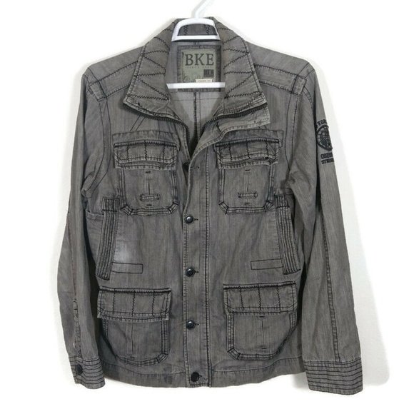 BKE Other - BKE Men's Finn Jacket Athletic Fit Embroidered Button & Zip Gray Size L No Hood